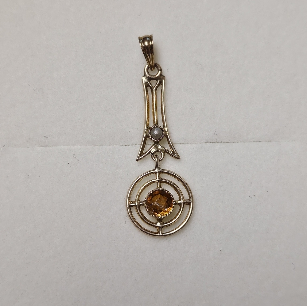 10K Gold Lavalier Pendant with Citrine and Seed Pearl